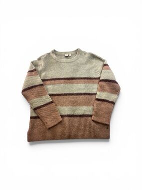 Roxy Oversized Sweater Soft Beige Pink Striped Crewneck Womens Size XL Sweater